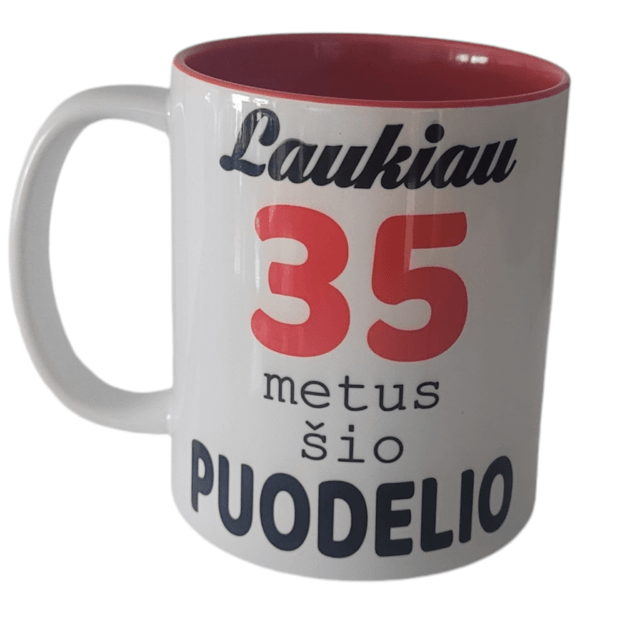 Puodelis su užrašu