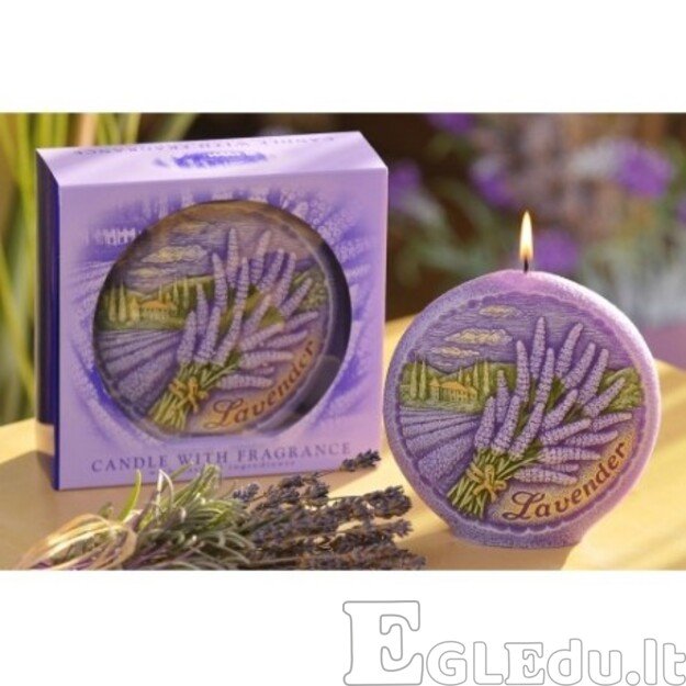 LEVANDŲ KVAPIOJI DISKO FORMOS ŽVAKĖ 130 mm