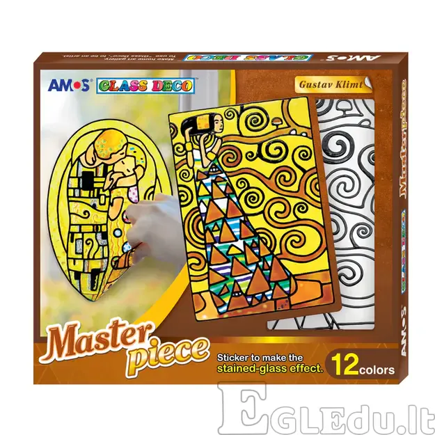Dekorativinių dažų rinkinys Amos Glass Deco Masterpiece Gustav Klimt, 10 vnt x10,5 ml, 2 vnt x 22 ml, 3 trafaretai
