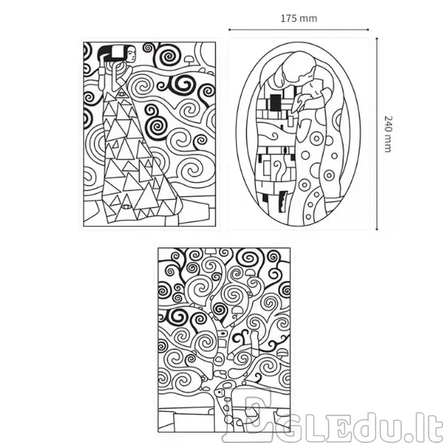 Dekorativinių dažų rinkinys Amos Glass Deco Masterpiece Gustav Klimt, 10 vnt x10,5 ml, 2 vnt x 22 ml, 3 trafaretai 3