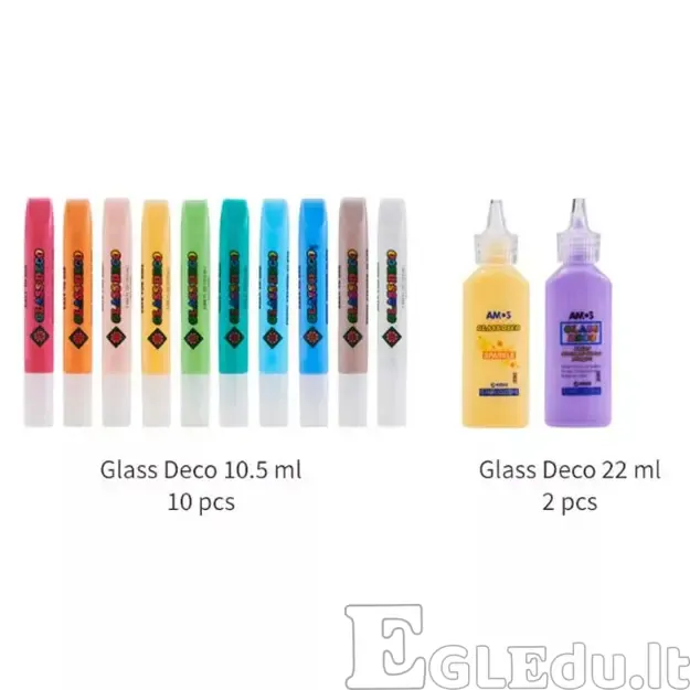 Dekorativinių dažų rinkinys Amos Glass Deco Masterpiece Gustav Klimt, 10 vnt x10,5 ml, 2 vnt x 22 ml, 3 trafaretai 2