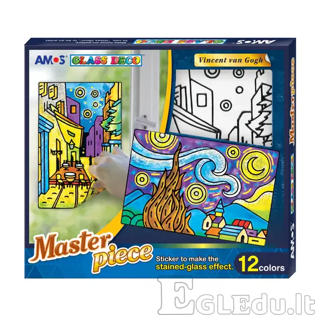 Dekorativinių dažų rinkinys Amos Glass Deco Masterpiece Vincent Van Gogh, 10 vnt x10,5 ml, 2 vnt x 22 ml, 3 trafaretai 1