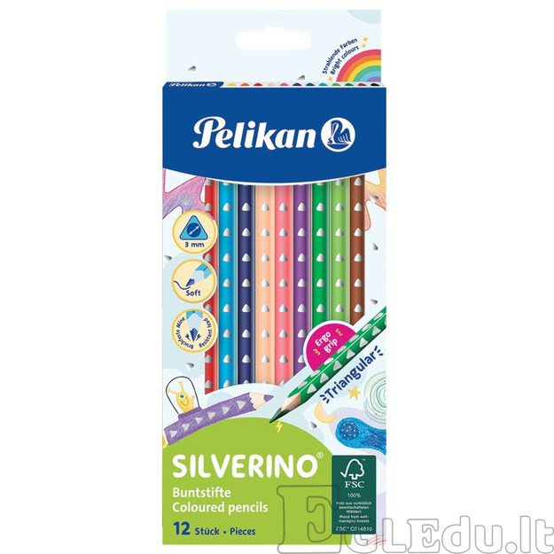 Pieštukai spalvoti trikampiai 12sp SILVERINO